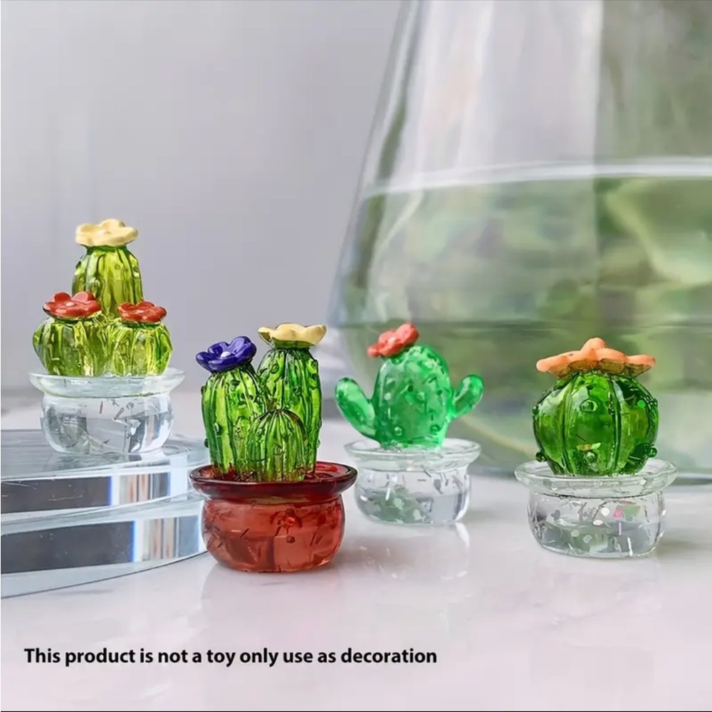 Set Of 4pcs Transparent Cactus Resin Ornaments, Cute Ornaments, Home Living Room